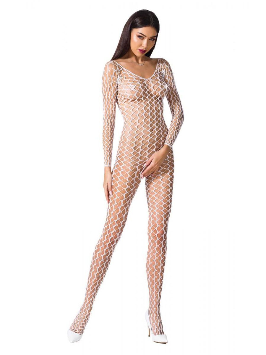 Passion BS068: Ouvert-Catsuit, weiß (One Size)