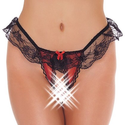 Ouvert-Spitzentanga, schwarz/rot (One Size) Ouvert-Spitzentanga, schwarz/rot (One Size)