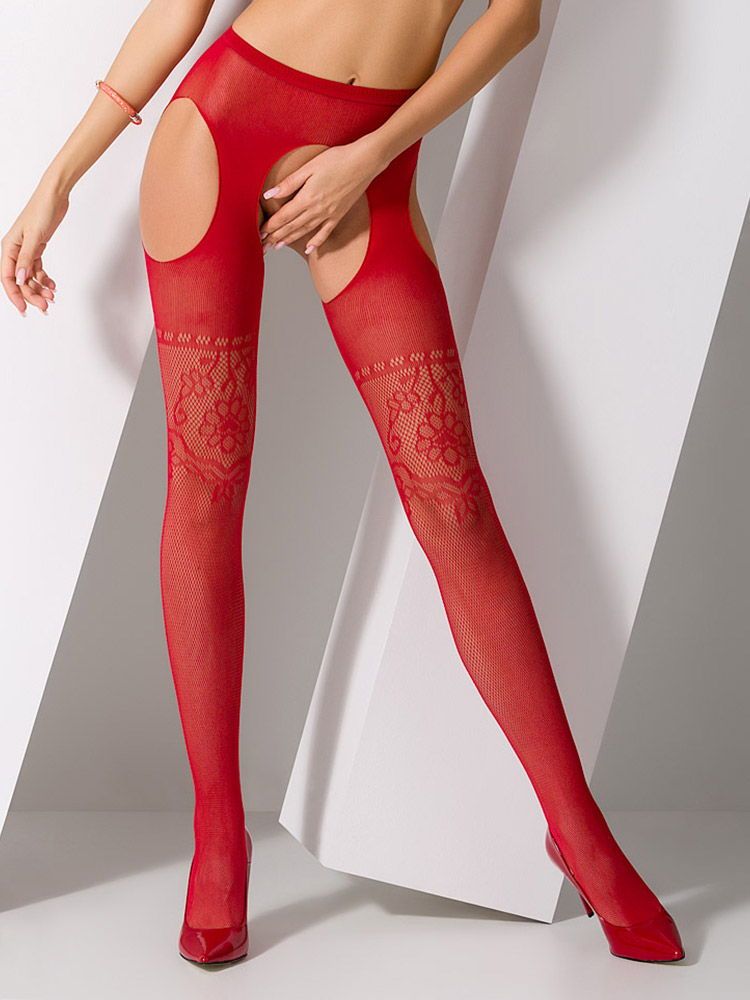 Passion: Ouvert-Strumpfhose S017, rot (One Size)