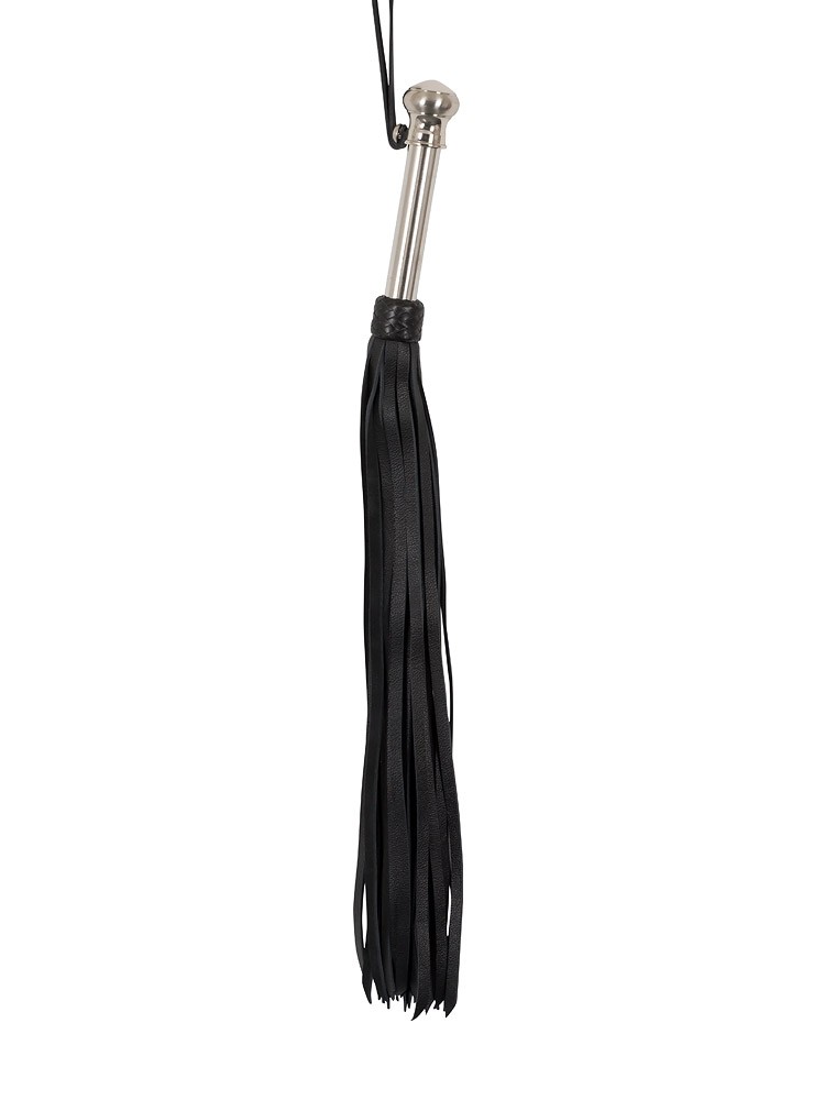 Lederpeitsche mit Edelstahlgriff, schwarz