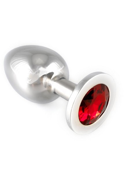 Aluminium-Buttplug mit rotem Kristall (155g)