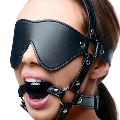 Strict Eye Mask Harness with Ball Gag: Kopfgeschirr mit Knebel, schwarz Strict Eye Mask Harness with Ball Gag: Kopfgeschirr mit Knebel, schwarz