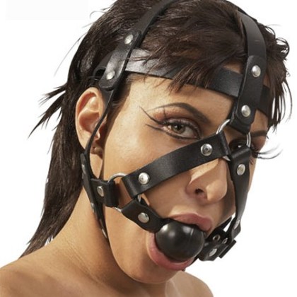 Leder-Kopfgeschirr mit Ballknebel, schwarz Leder-Kopfgeschirr mit Ballknebel, schwarz