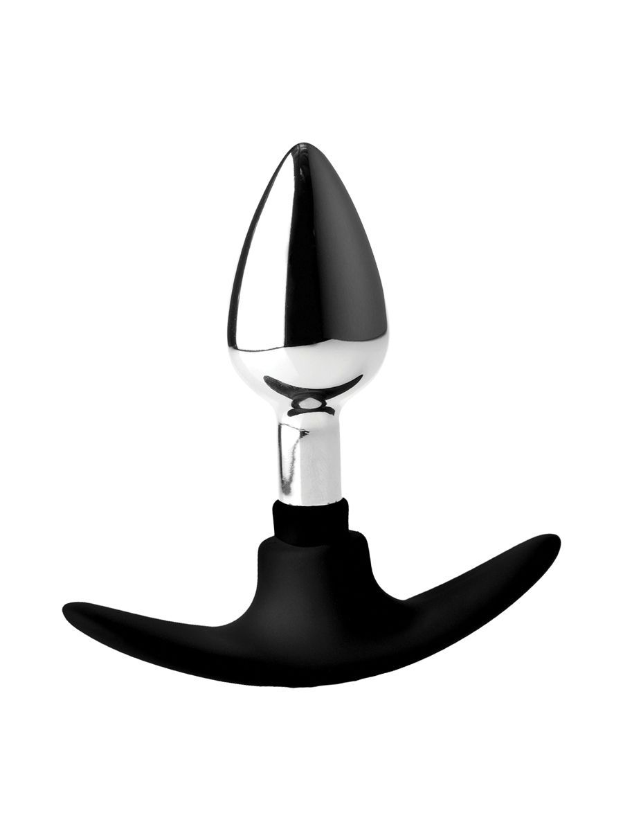 Master Series Dark Invader Metal & Silicone: Analplug, silber/schwarz (Small)