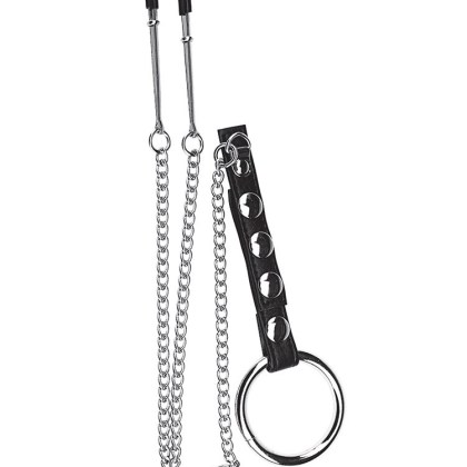 Blue Line Cock Ring with Nipple Tweezers: Penisring mit Nippelklemmen, silber Blue Line Cock Ring with Nipple Tweezers: Penisring mit Nippelklemmen, silber