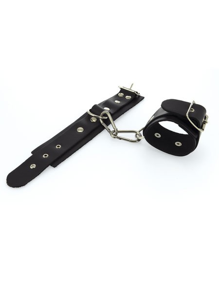 Leder-Fußfesseln mit D-Ring + Karabinerhaken, schwarz