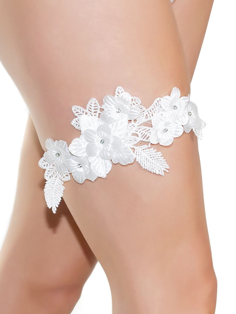 Coquette Strumpfband: Bouquet of Flowers, weiß (One Size)