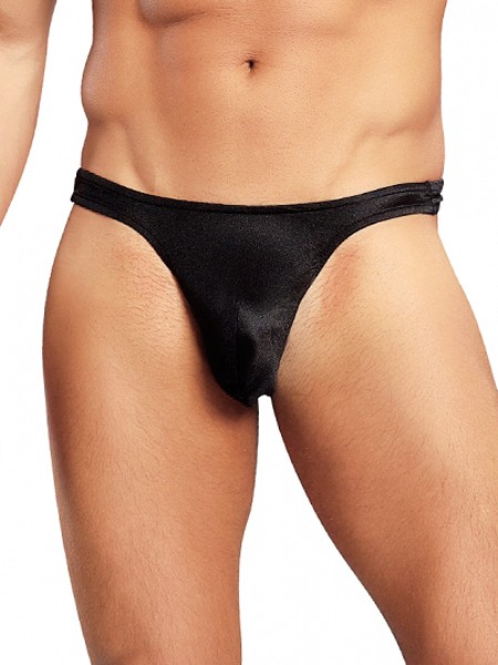 Male Power Satin: String, schwarz (S/M)