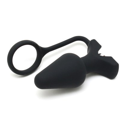 Silikon-Vibroplug mit Penisring, schwarz Silikon-Vibroplug mit Penisring, schwarz