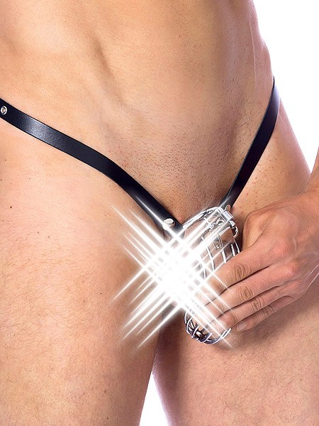 Leder-Keuschheitsgürtel mit abschließbarem Peniskäfig (One Size)