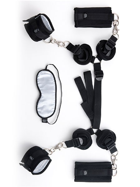 Fifty Shades of Grey: Hard Limits Bettfessel-Set, schwarz/silber