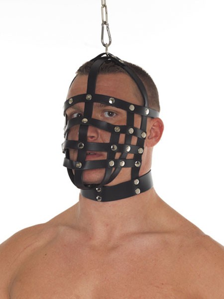 Leder-Maulkorbmaske mit Ring, schwarz