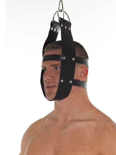 Leder-Hängemaske mit Ringen, schwarz