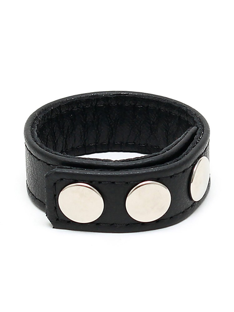 Leder-Penisring mit Druckknöpfen, schwarz
