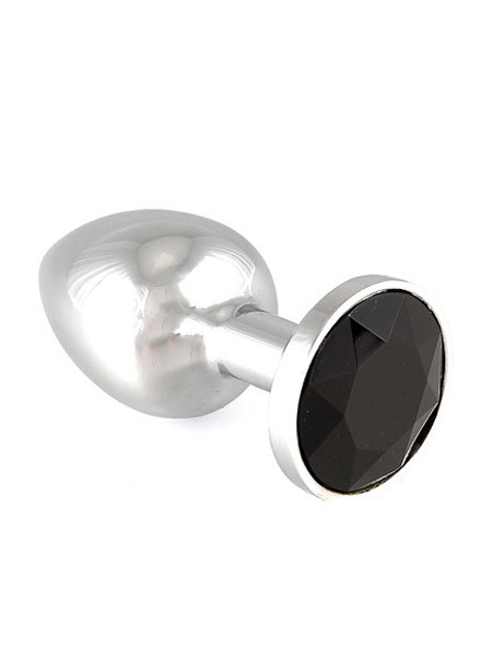 Edelstahl-Buttplug mit schwarzem Kristall (75g)