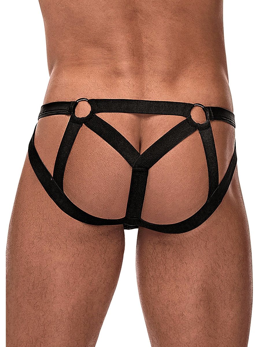 Male Power Cage Matte: Strappy Ring Jock, schwarz (S/M)