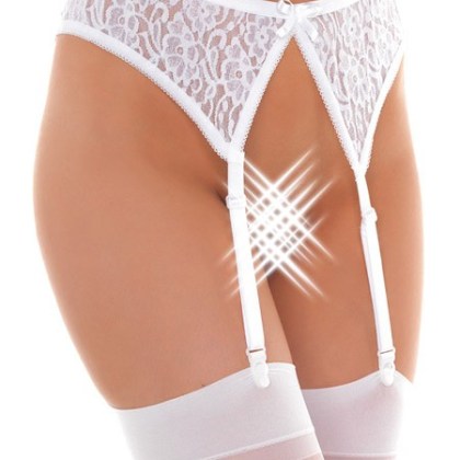 Spitzenstrapsgürtel und Strümpfe, weiß (One Size) Spitzenstrapsgürtel und Strümpfe, weiß (One Size)