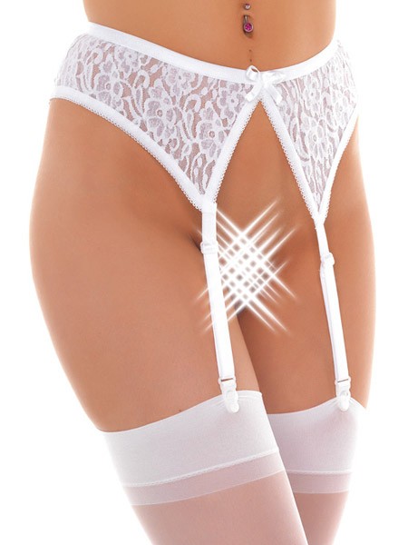 Spitzenstrapsgürtel und Strümpfe, weiß (One Size)