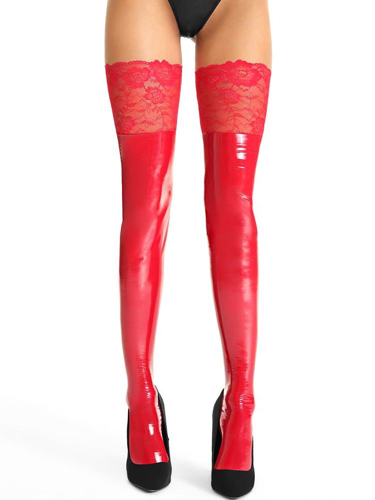 7-Heaven Halterlose Lack-Strümpfe: S548, rot (S/M)