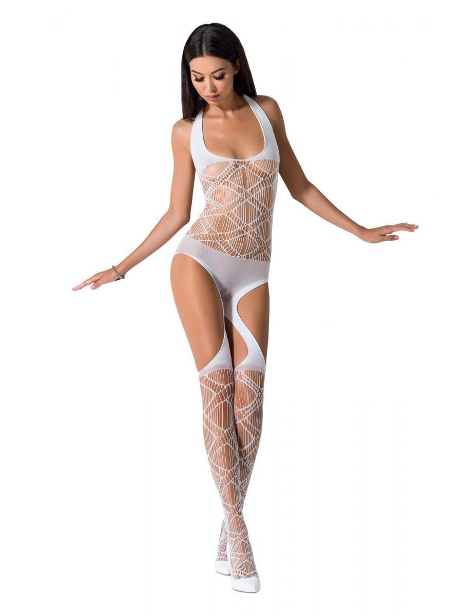 Passion BS060: Straps-Catsuit, weiß (One Size)