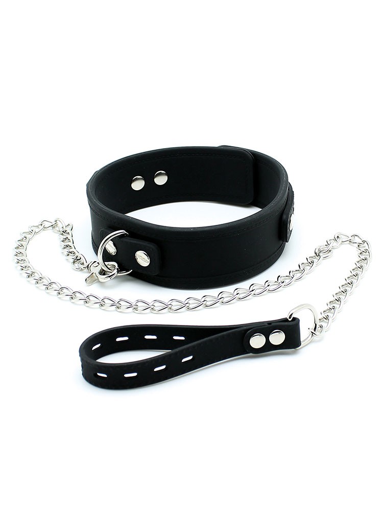 Silikon-Halsfessel mit Führkette, schwarz