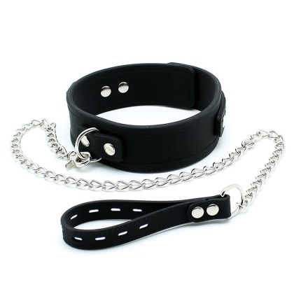 Silikon-Halsfessel mit Führkette, schwarz Silikon-Halsfessel mit Führkette, schwarz