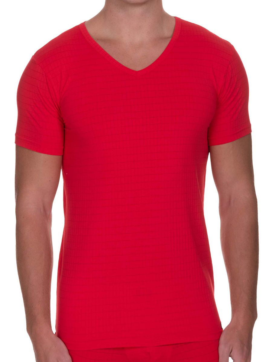 Bruno Banani Check Line 2.0: V-Neck-Shirt, rot (M)