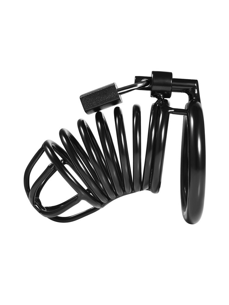 Black Label Stainless Steel Black Spiral Chastity Cage: Edelstahl-Keuschheits...