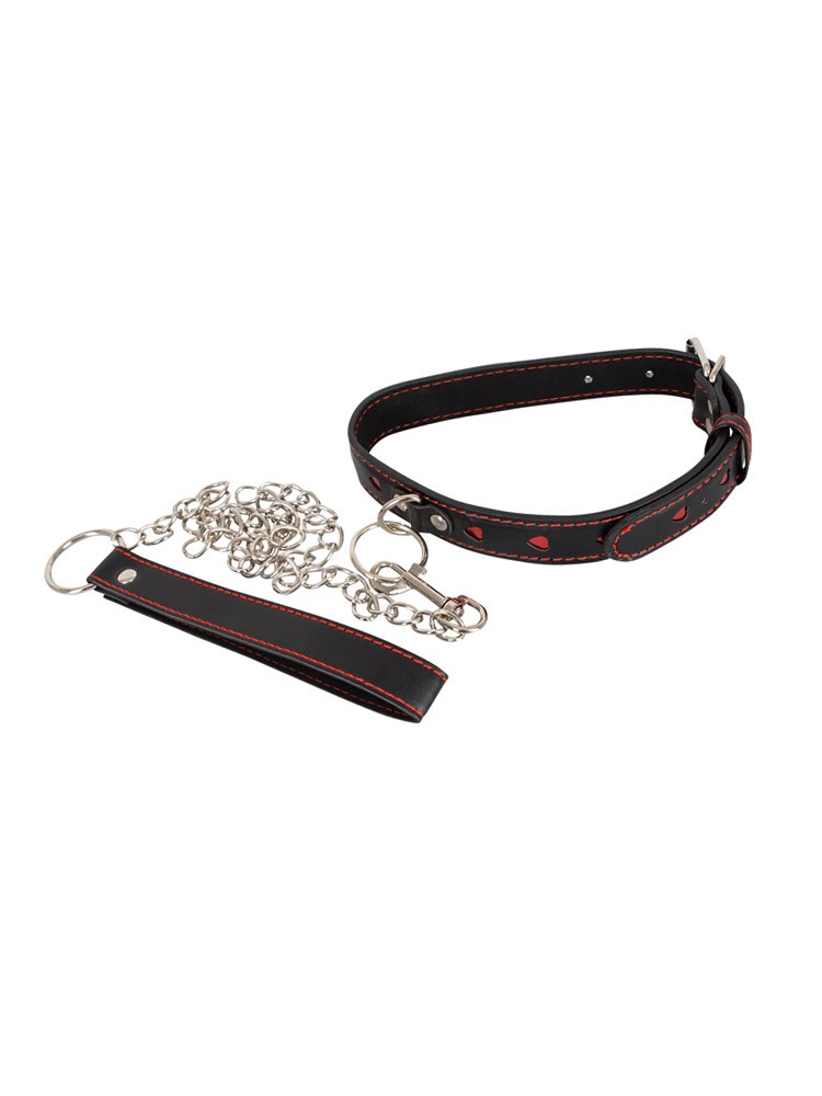 Bad Kitty Halsfessel mit Leine, schwarz/rot