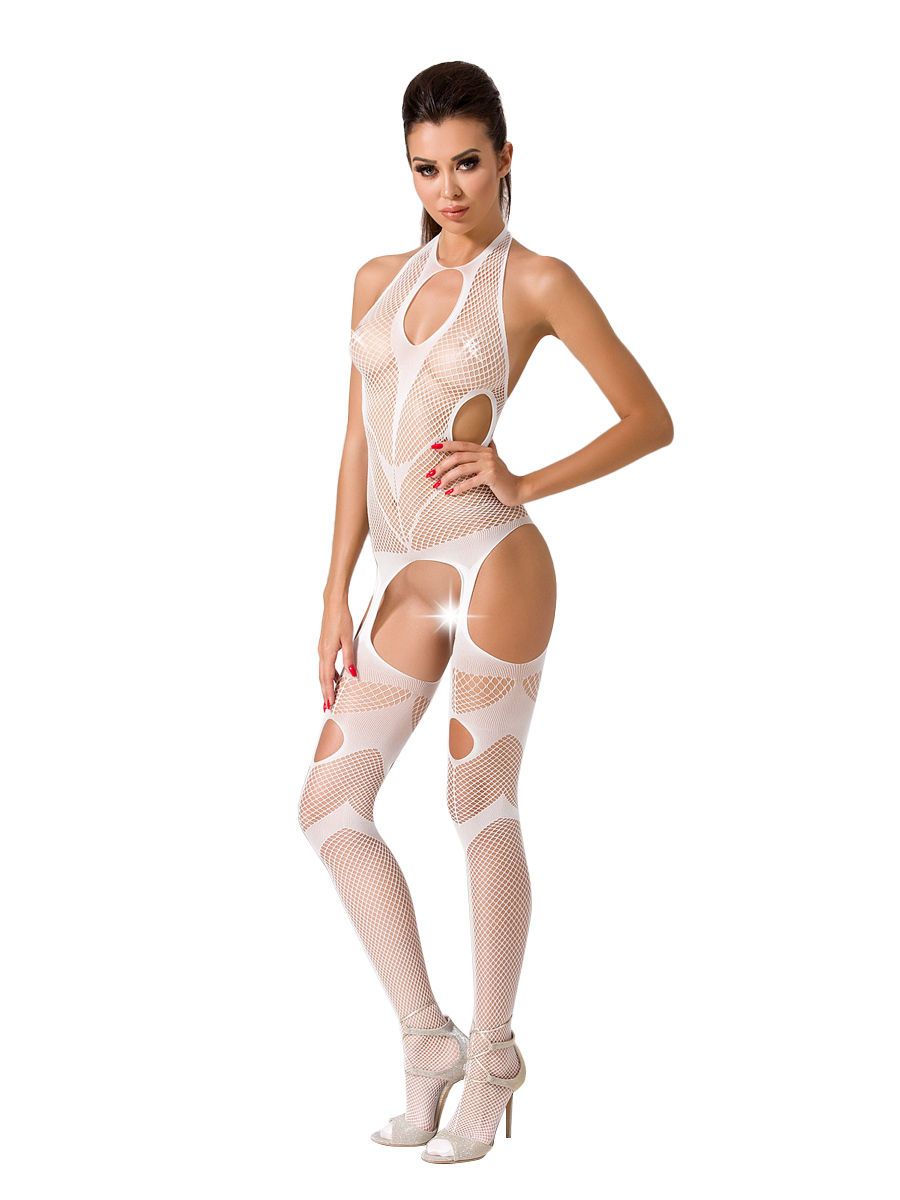 Passion BS053: Ouvert-Catsuit, weiß (One Size)