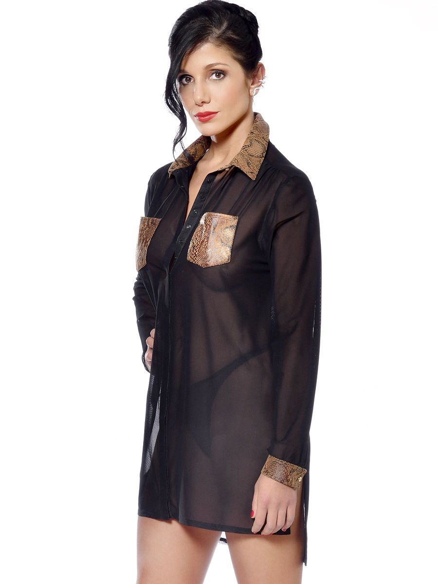 Patrice Catanzaro Veronika: Netz-Longbluse, schwarz/reptil (S)