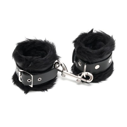 Leder-Handfesseln mit Plüsch, schwarz Leder-Handfesseln mit Plüsch, schwarz