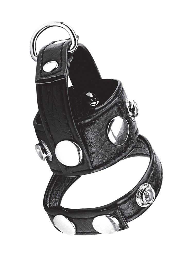 Blue Line 1%27%27 Cock Ring/Ball Stretcher: Kunstleder-Penisriemen mit Hodenstret...