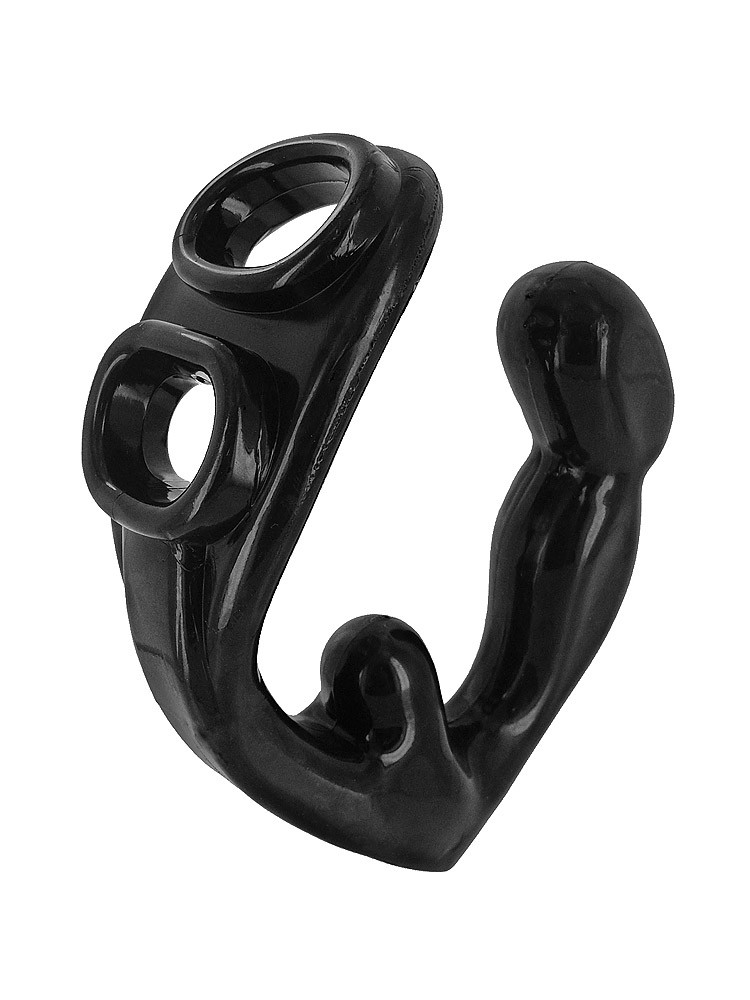 Master Series Rogue: Penis- und Hodenring mit Analplug, schwarz