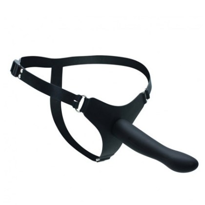 Silikon-Strap-On mit glattem Dildo (16cm), schwarz Silikon-Strap-On mit glattem Dildo (16cm), schwarz