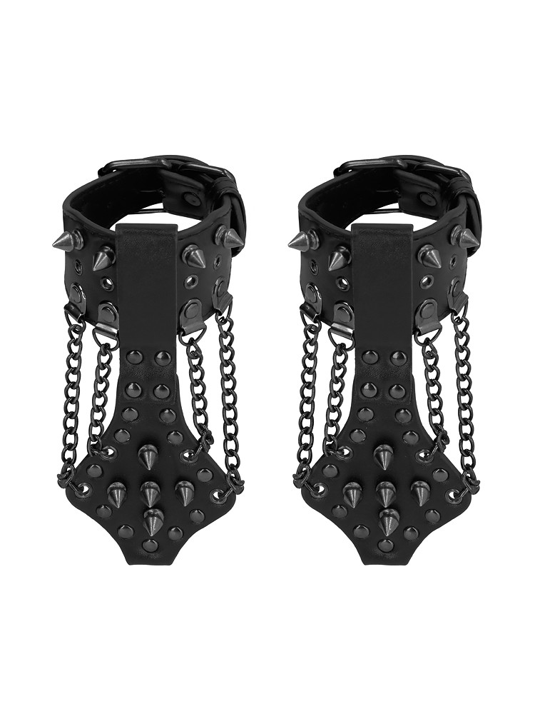 Ouch! Skulls and Bones Spiked Handcuffs with Chains: Handfesseln, schwarz