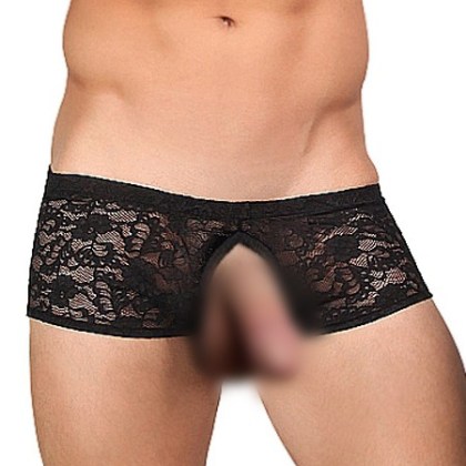 Male Power Stretch Lace: Ouvertpant, schwarz (L/XL) Male Power Stretch Lace: Ouvertpant, schwarz (L/XL)