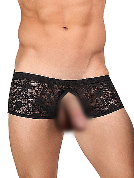 Male Power Stretch Lace: Ouvertpant, schwarz (L/XL)