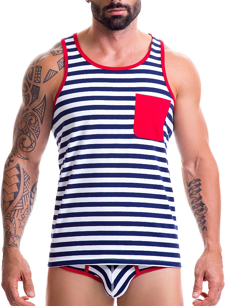 JOR Navy: Tanktop, blau/weiß (M)