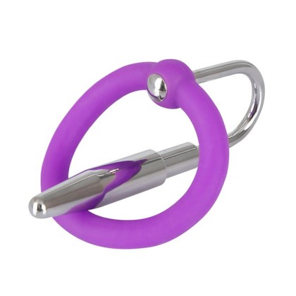 Penisplug: Eichelring mit Dilator, lila/silber Penisplug: Eichelring mit Dilator, lila/silber