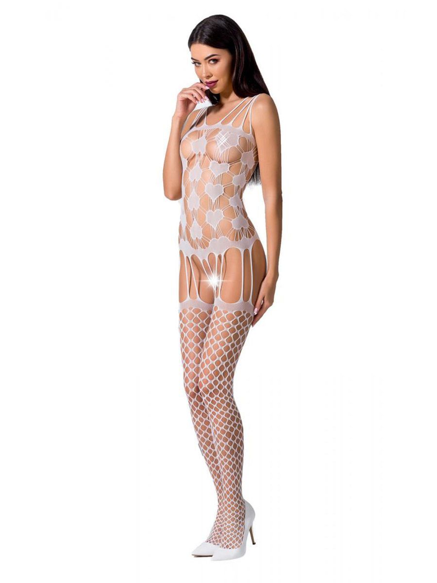 Passion BS067: Ouvert-Catsuit, weiß (One Size)