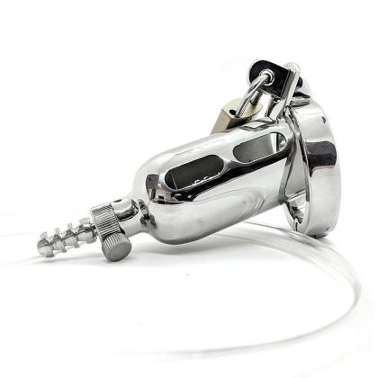 Black Label Stainless Steel The Tap: Edelstahl-Peniskäfig mit Schlauch Black Label Stainless Steel The Tap: Edelstahl-Peniskäfig mit Schlauch