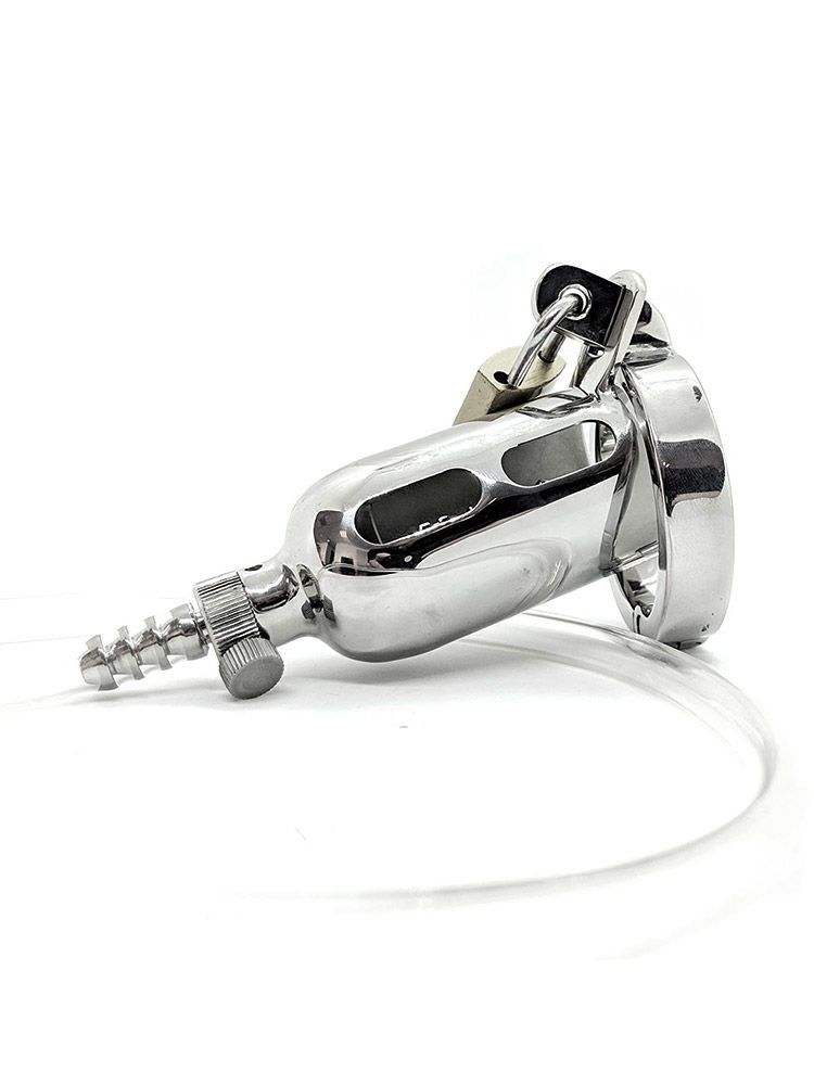 Black Label Stainless Steel The Tap: Edelstahl-Peniskäfig mit Schlauch