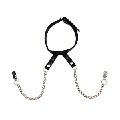Leder-Halsfessel mit Nippelklemmen Leder-Halsfessel mit Nippelklemmen