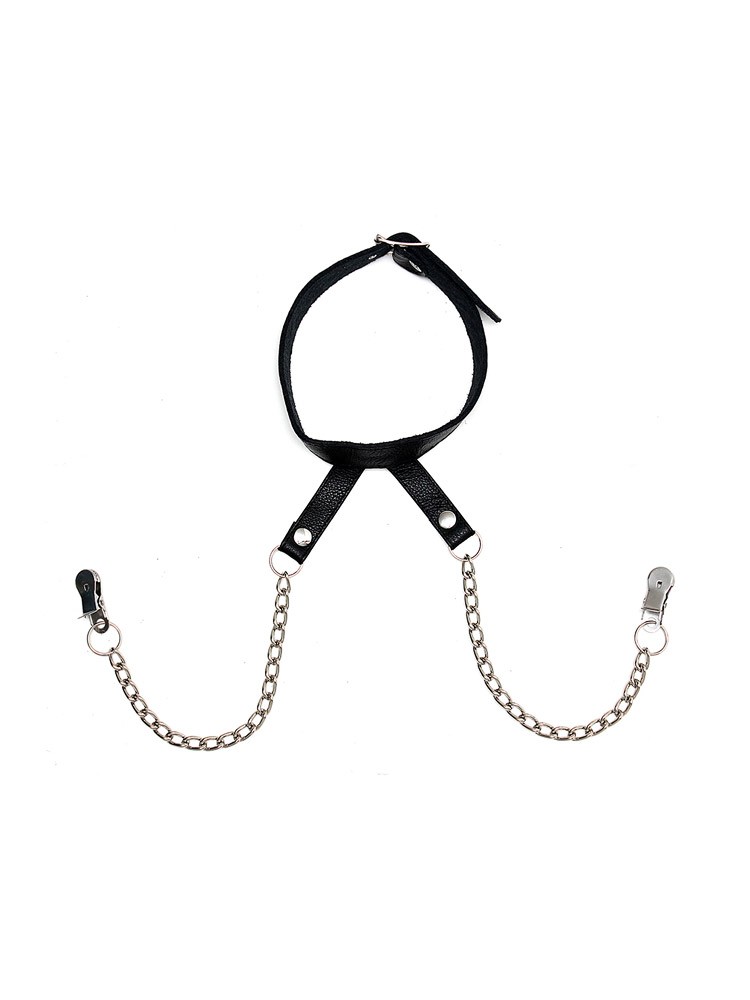 Leder-Halsfessel mit Nippelklemmen