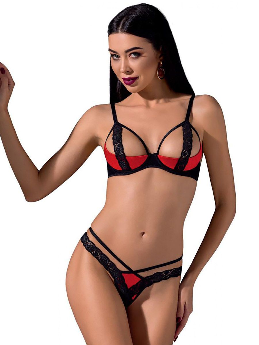Passion Femmina: Dessousset 2-teilig, rot/schwarz (S/M)