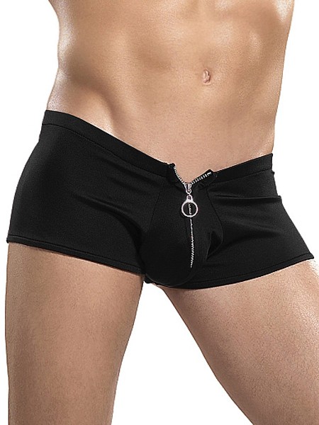 Male Power Nylon Lycra: Zipper Short, schwarz (S/M)