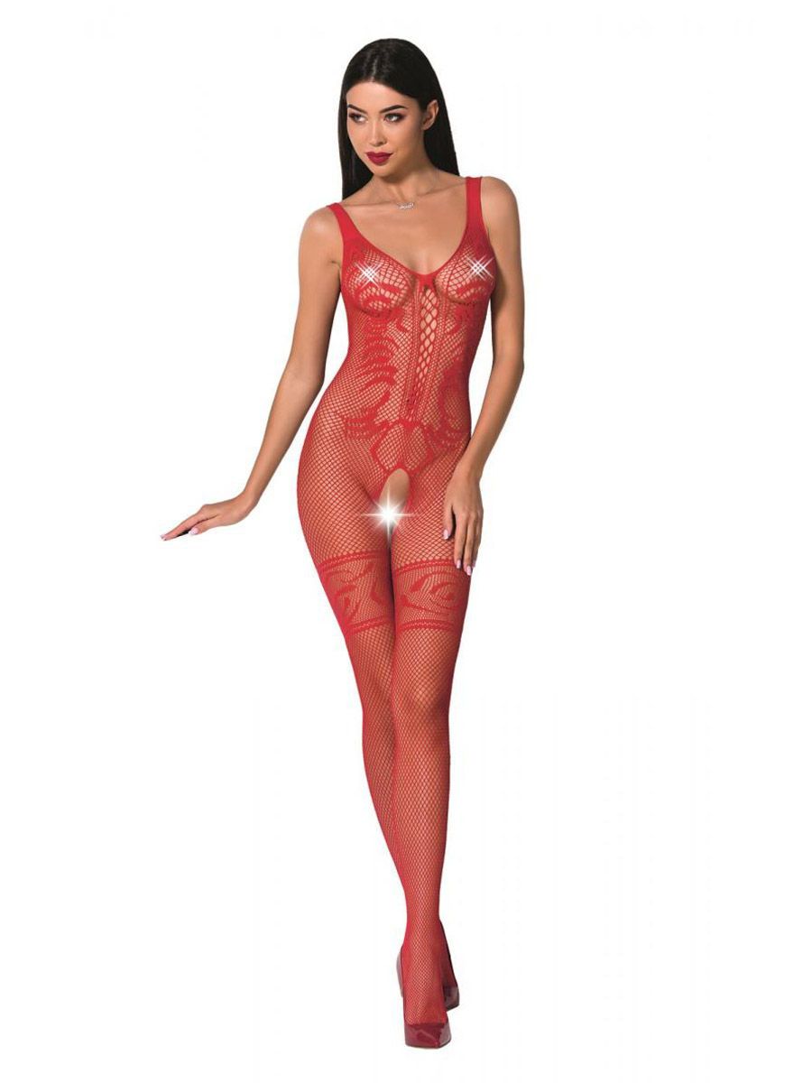 Passion BS069: Ouvert-Catsuit, rot (One Size)