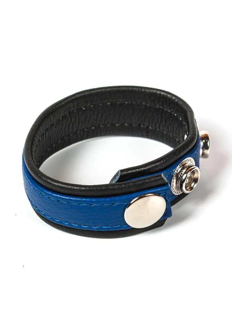 Black Label 3 Snap Leather Cock Ring: Penis- und Hodenriemen, schwarz/blau