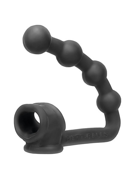 Buttballs: Penis- und Hodenring mit Analplug, schwarz